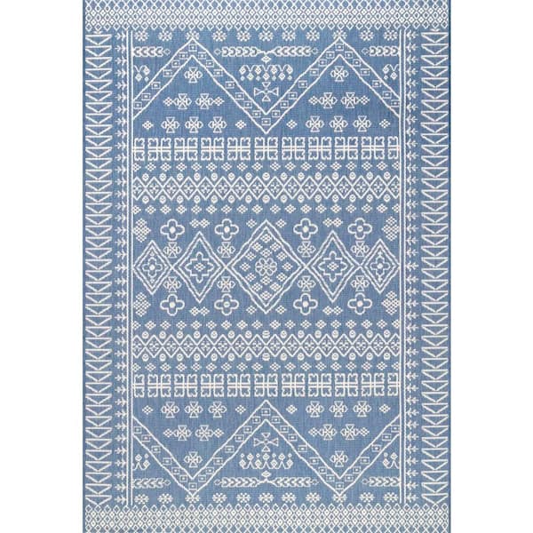 nuLOOM Kandace Tribal Blue 5 ft. x 8 ft. Indoor/Outdoor Patio Area Rug