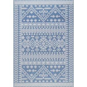 Kandace Tribal Blue 8 ft. x 11 ft. Indoor/Outdoor Patio Area Rug