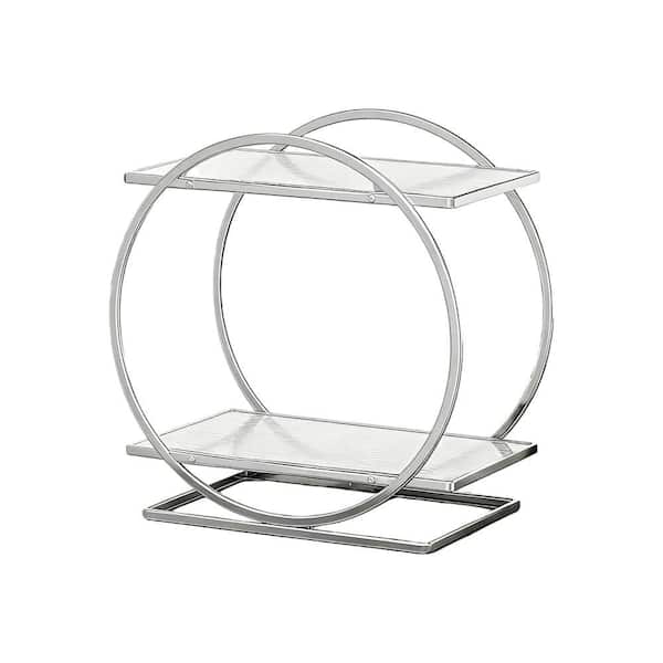 2-Tier Makeup Organizer with Double Circular Brackets for Skincare Holder, Perfume Tray, Cosmetic Display, Silver