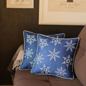 Decorative Christmas Snowflakes Throw Pillow Cover Square 18 in. x 18 in. Blue and White for Couch, Bedding (Set of 2)