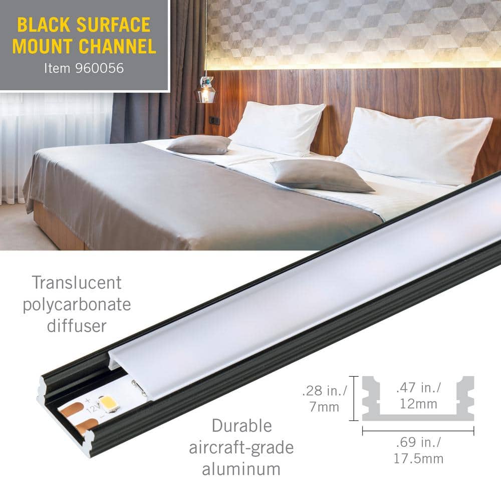 Black Aluminum Surface Mount LED Tape Light Channel 5-Pack