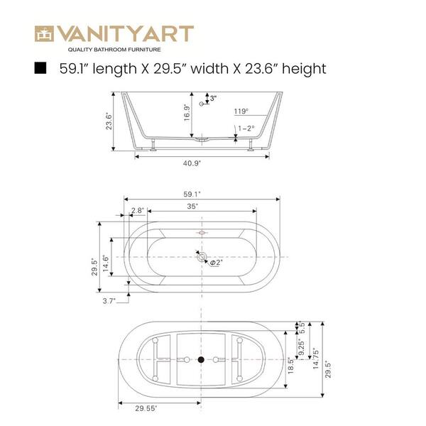 Lorient 59 in. Acrylic Flatbottom Freestanding Bathtub in White Lorient 59 in. Acrylic Flatbottom Freestanding Bathtub in White
