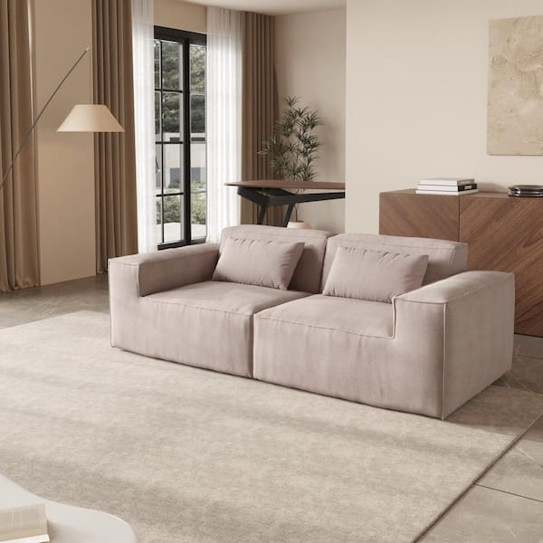 87 in. Square Arm Cloud Fleece Fabric 2-Seater Memory Foam Deep Seat Modular Sectional Sofa in Brown for Apartment