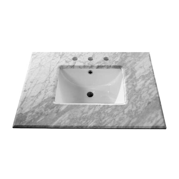 Bellaterra Home Oakdale 30 in. W x 21.8 in. D Marble Single Basin Vanity Top in White with White Basin