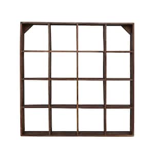 27.5 in. W x 27.5 in. D Walnut Finish sq. Reclaimed Wood Solid Decorative Wall Shelf with 16-Compartments