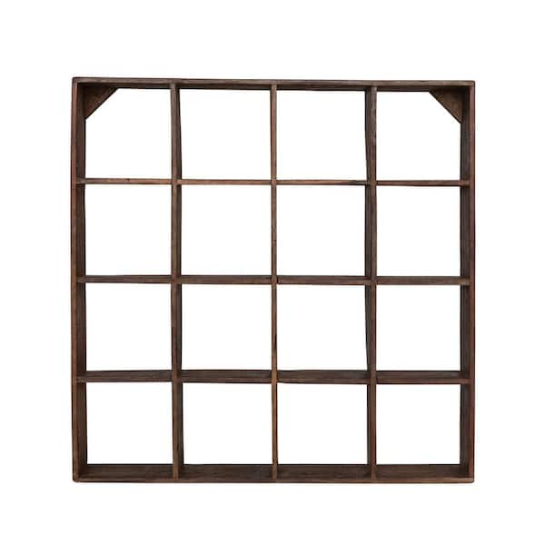 Storied Home 27.5 in. W x 27.5 in. D Walnut Finish sq. Reclaimed Wood Solid Decorative Wall Shelf with 16-Compartments