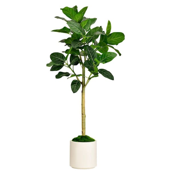 5 ft. Artificial Audrey Ficus Tree in White Decor Pot, Faux Green Plant Indoor Home Decorative Planter