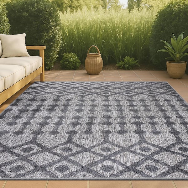 Peralta Moroccan Diamond Dark Gray 8 ft. x 10 ft. Indoor/Outdoor Area Rug
