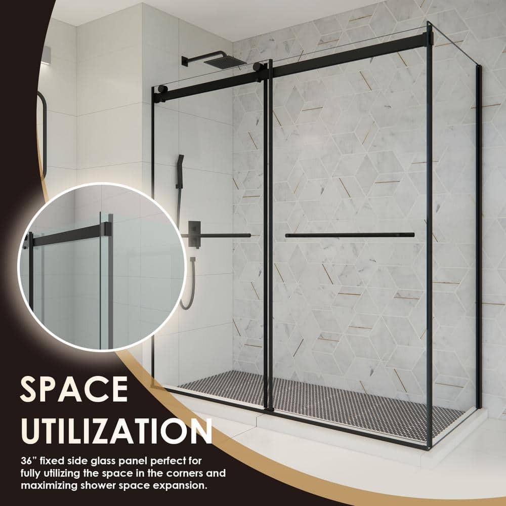 Belizzi 68" Matte Black Frameless Glass Shower Enclosure