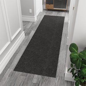 Ribbed Waterproof Non-Slip Rubberback Entryway Mat 2 ft. 7 in. W x 5 ft. L Black Polyester Garage Flooring