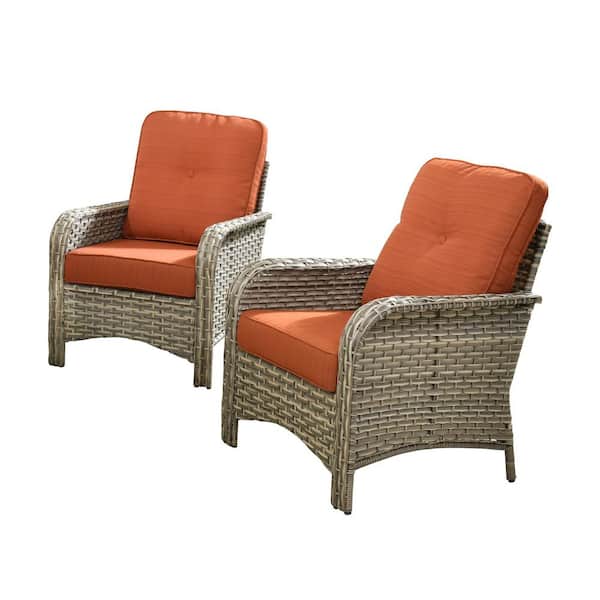 Moda Wicker Outdoor Couch Patio Sofa with Orange Red Cushions