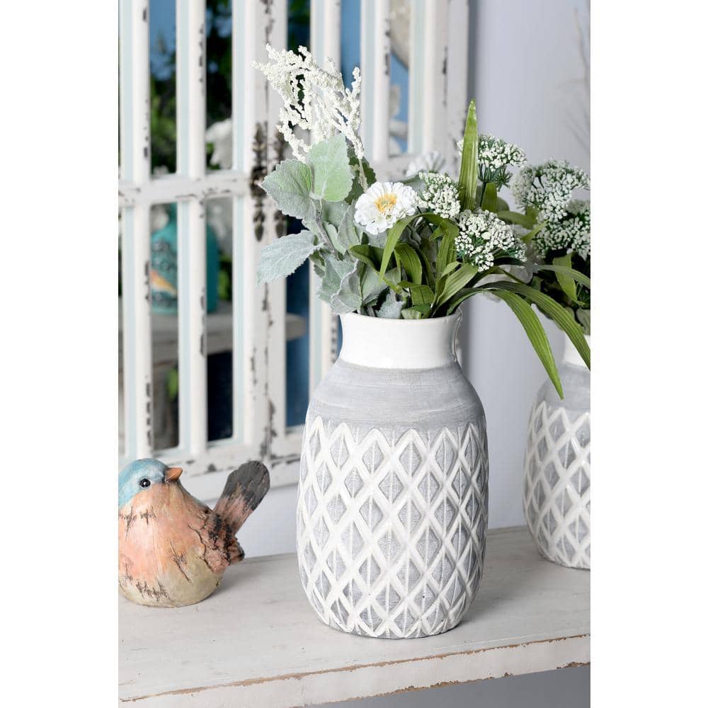White Abstract Bud Ceramic Table Vase 7" x 13"
