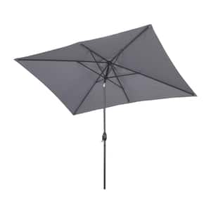 6.5 ft. x 10 ft. Aluminum Pole Market Patio Umbrella in Gray with Push Button Tilt and Crank for Pool, Deck and Beaches