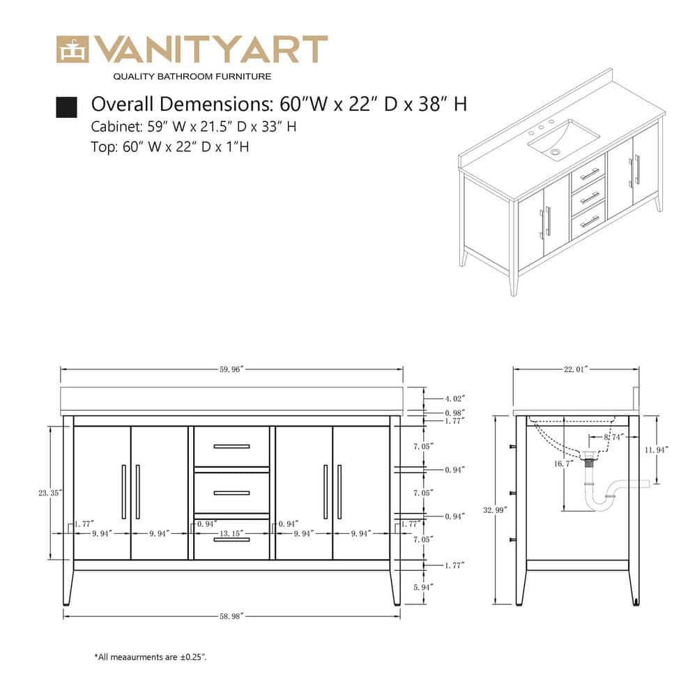 60'' Driftwood Gray MDF Single Sink Freestanding Bathroom Vanity with Engineered Marble Top