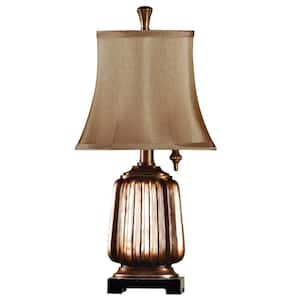 21 in. Antique Copper Table Lamp with Brown Softback Fabric Shade