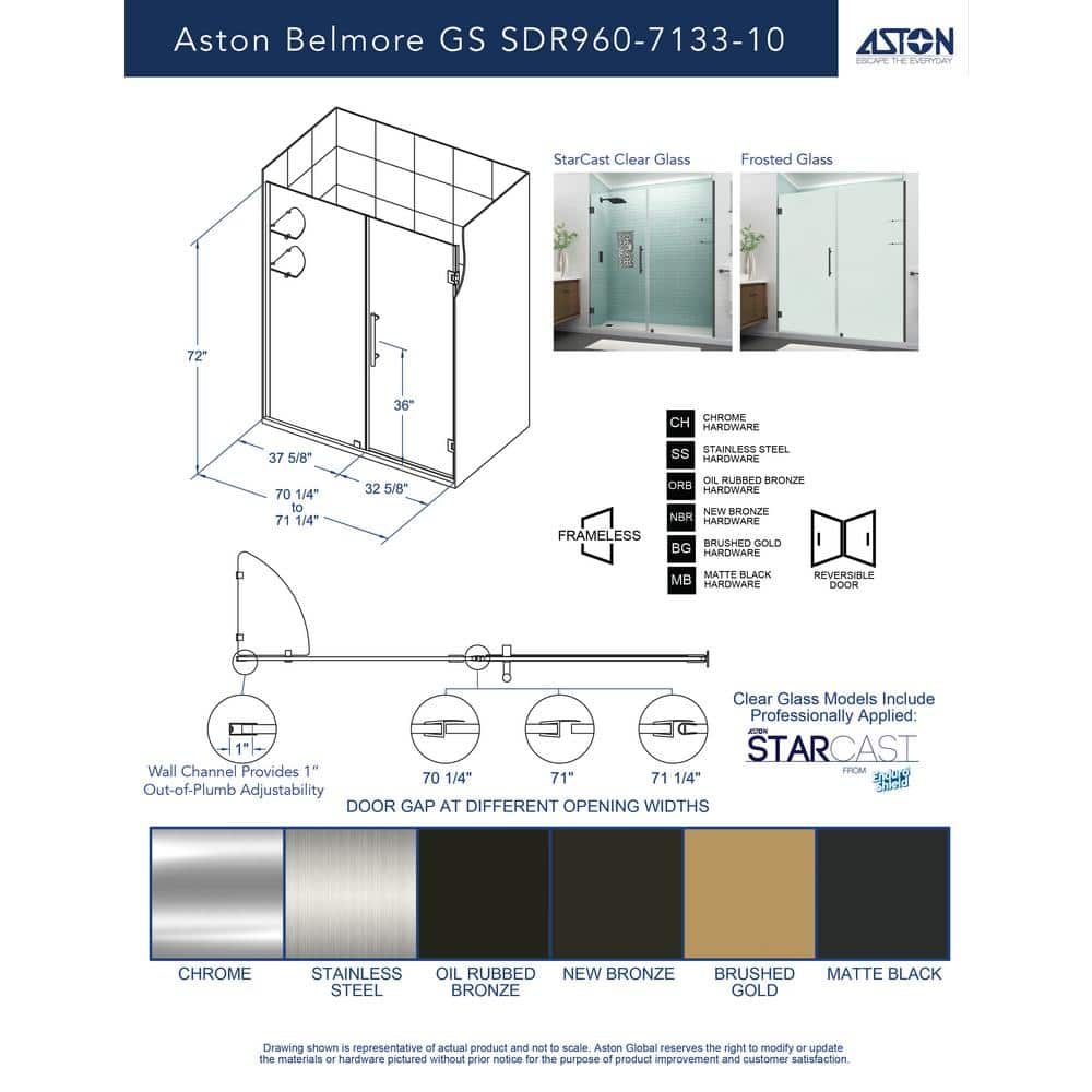 Belmore GS 72" Frameless Hinged Shower Door in Clear Glass and Bronze