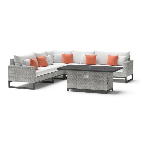 RST BRANDS Milo Grey 6-Piece Wicker Fire Sectional Patio Conversation Set with Sunbrella Cast Coral Cushions