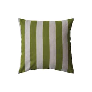 Green and Natural Polyester 20 in. x 20 in. Striped Cotton and Linen Throw Pillow