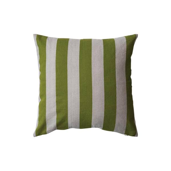 Storied Home Green and Natural Polyester 20 in. x 20 in. Striped Cotton and Linen Throw Pillow