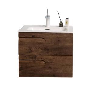 Joy 24 in. W x 18.25 in. D x 20.5 in. H Integrated Porcelain Bathroom Vanity in Rosewood with White Top