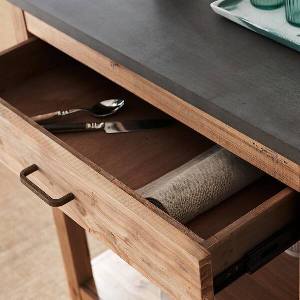 Southern Enterprises Marina Natural Reclaimed And Gray Cement Rolling Kitchen Island With Storage Hd434056 The Home Depot