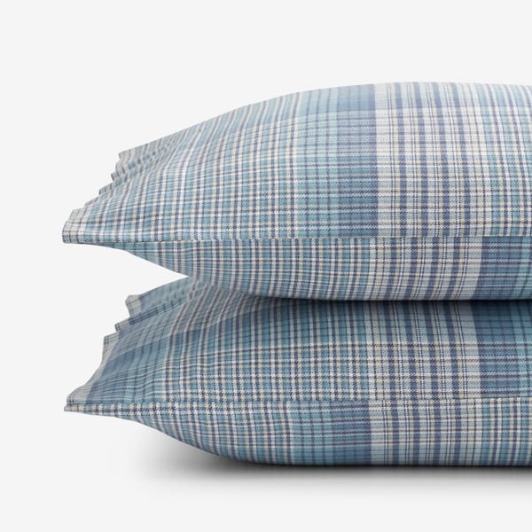 The Company Store Company Cotton Mini Check Plaid Velvet Flannel Blue Cotton Standard Pillowcases (Set of 2)