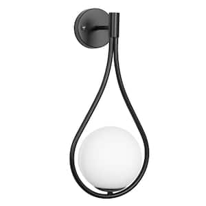 7.87 in.1 Matte Black with Frosted Glass Shade Modern Design Wall Sconce with Frosted Glass Shade