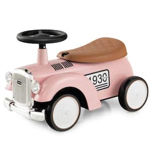 5.5 in. Retro Kids Ride-on Toy Kids Sit to Stand Car with Working Steering Wheel Pink
