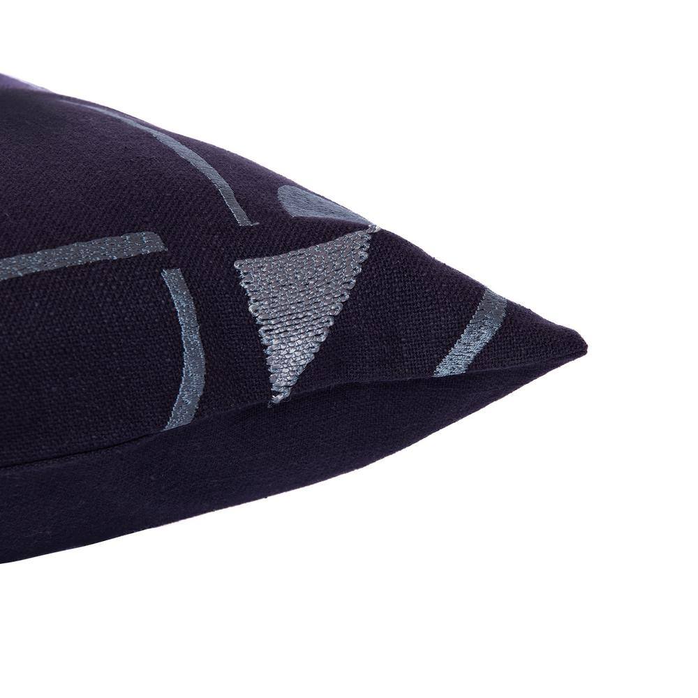 Denim Blue Embroidered Cotton Blend Square Throw Pillow