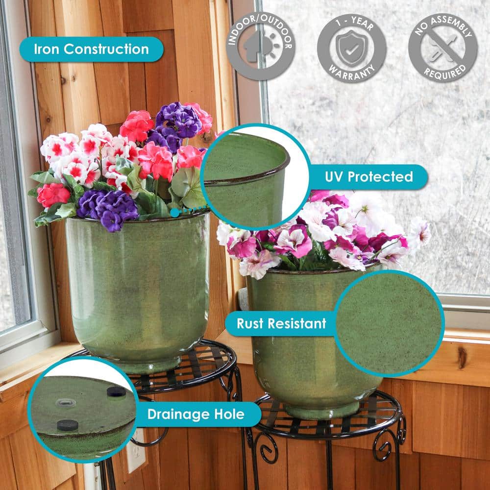 Vivian Jade Glaze 11" Metal Indoor/Outdoor Planter Set