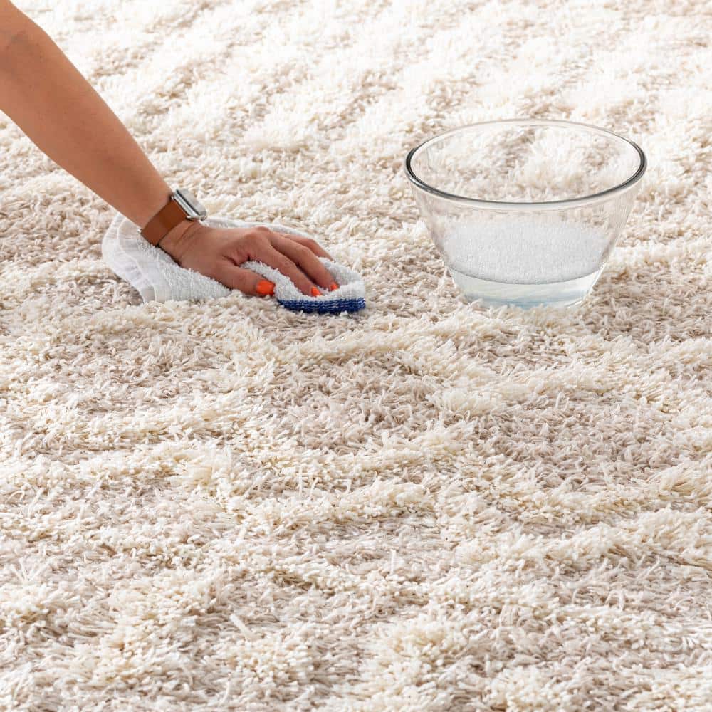 Beige Moroccan Shag Area Rug, 6'7" x 9'6", Synthetic