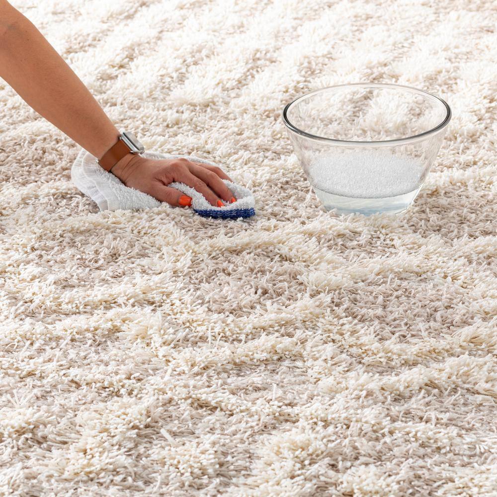 Beige Moroccan Shag Area Rug, 8'10" x 12', Polypropylene