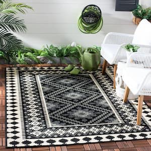 Veranda Black/Cream 9 ft. x 12 ft. Border Indoor/Outdoor Patio  Area Rug