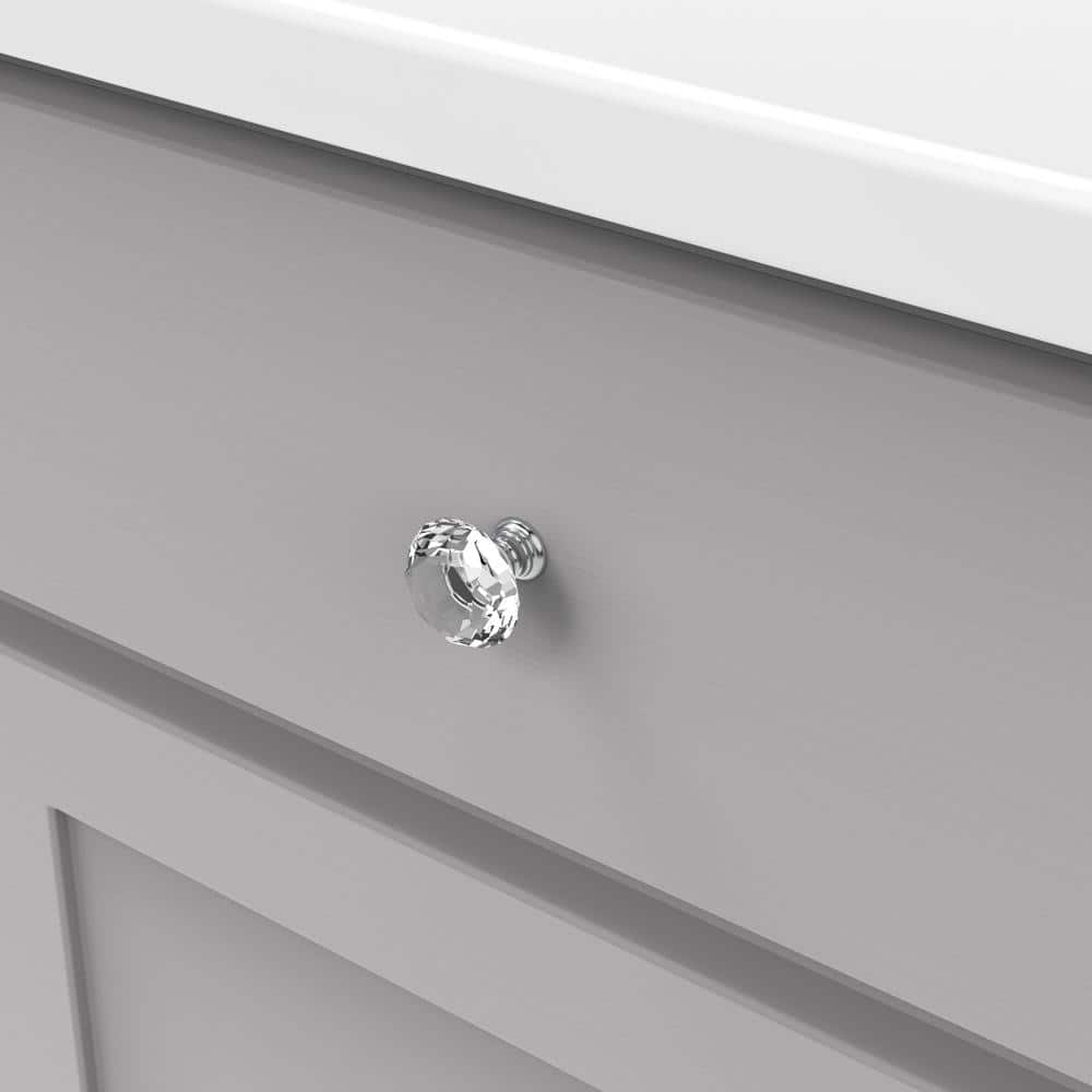 1-1/4 Inch Clear Glass and Chrome Round Cabinet Knob Set