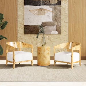 Madrid 26.5 in. Burl Wood Barrel Accent Arm Chair in Seashell White Chenille