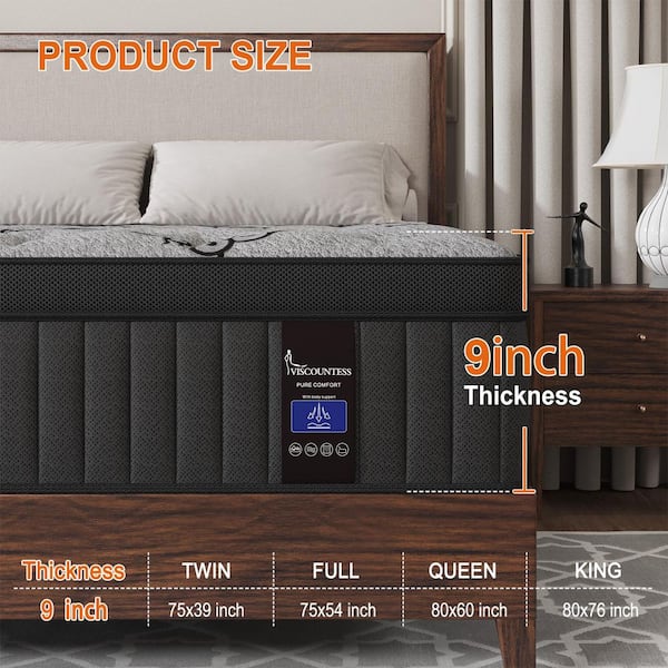 Skyhedon King Size Medium Firm 9 in. Memory Foam Hybrid Mattress