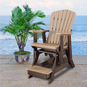 All Poly 27 in. 1-Person Tudor Brown Frame Poly Resin Outdoor Fan Back Balcony Glider with Cedar Seat