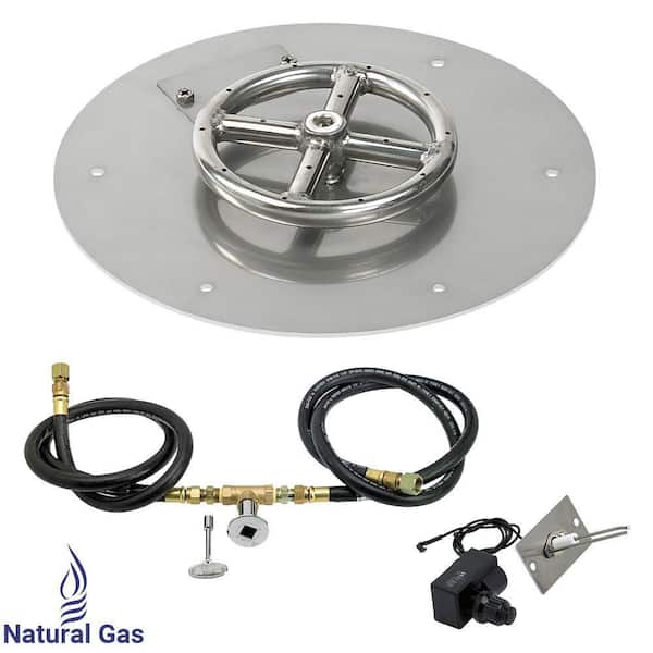 American Fire Glass 12 in. Round Stainless Steel Flat Pan with Spark Ignition Kit - Natural Gas (6 in. Ring Burner Included)