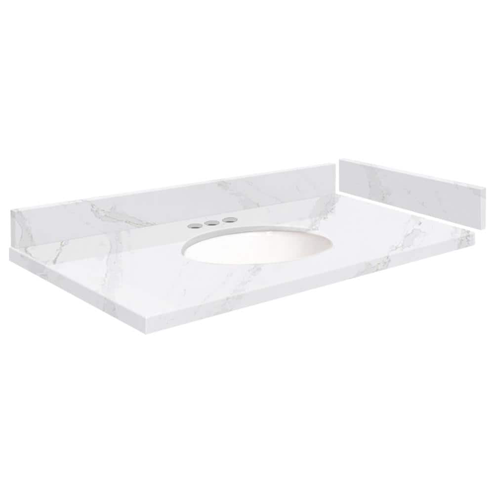 Silestone 33.75 in. W x 22.25 in. D Quartz White Round Single Sink Vanity Top in Calacatta Gold price history on PriceWatchPro