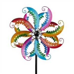 Metal Jewel-Toned Double Layer Wind Spinner Garden Stake, 96 in./244cm