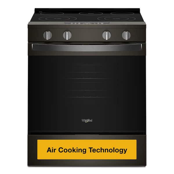 30 in. 5 Element Slide-In Electric Range in Black-on-Stainless with Air Cooking Technology and Steam Clean