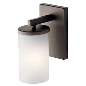 Crosby 1-Light Olde Bronze Bathroom Indoor Wall Sconce Light with Satin Etched Cased Opal Glass Shade