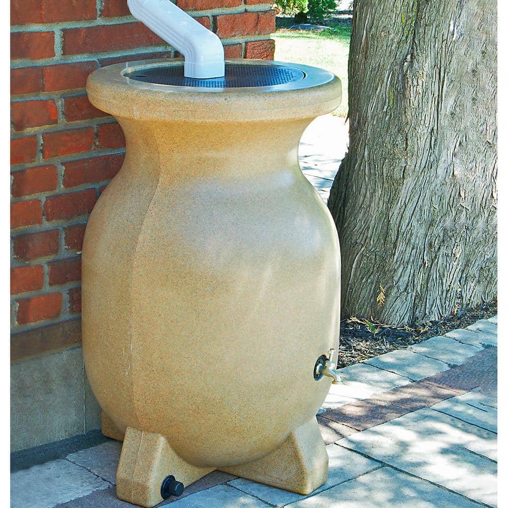 Beige Sandstone-Look 55 Gallon Rain Barrel with Brass Tap