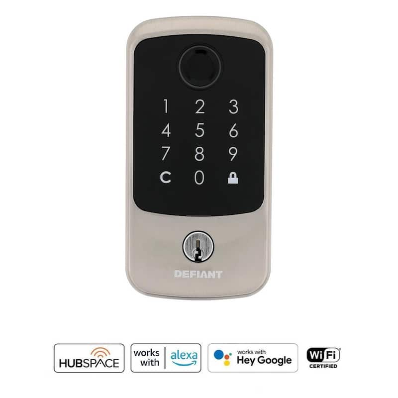 Hubspace Satin Nickel Square Biometric Fingerprint Electronic Touchpad Deadbolt