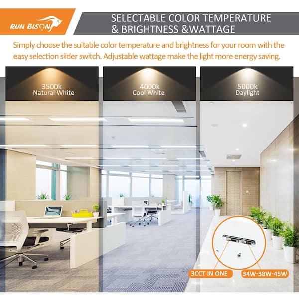 RUN BISON 2 ft. x 4 ft. 120W Equivalent White Dimmable 3500K-4000K-5000K Integrated LED Troffer Light, up to 5625-Lumens, UL