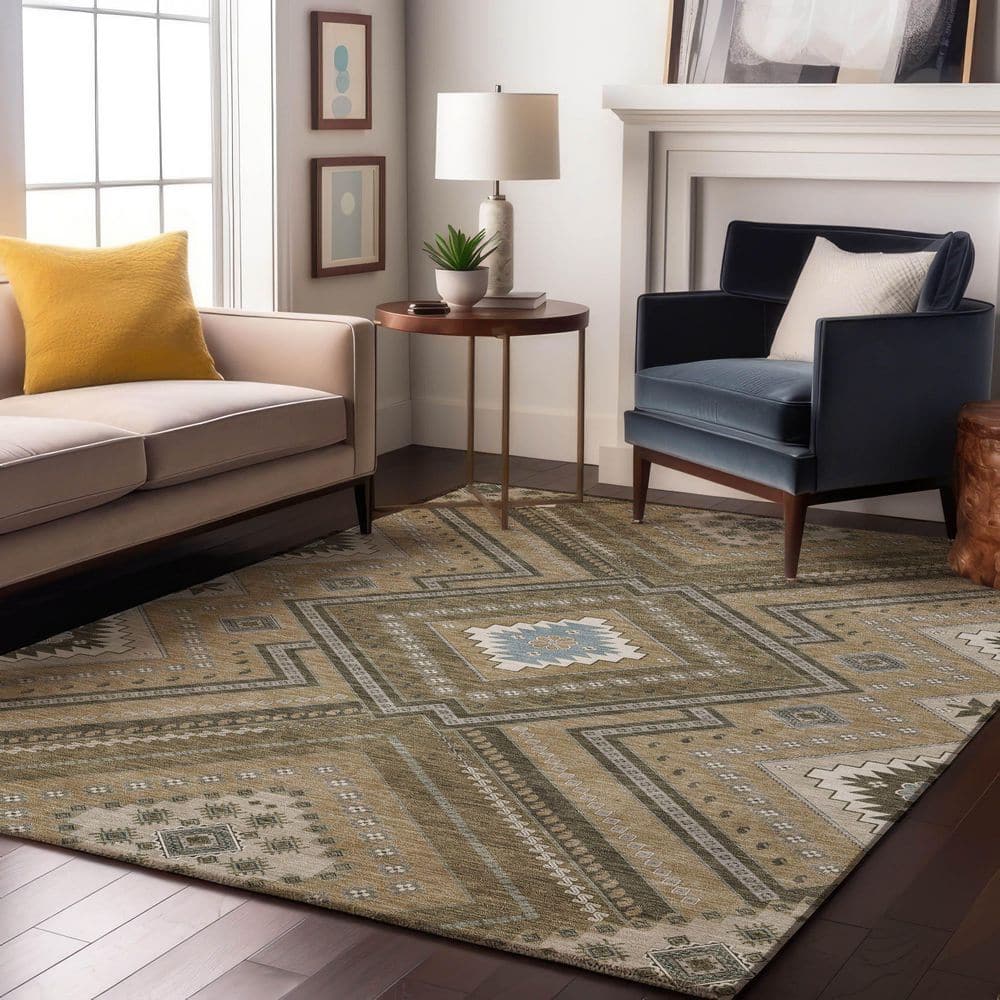 Mayfield Premium Machine Washable Abstract AMF1010 Beige 9 ft. x 12 ft. Area Rug price history on PriceWatchPro