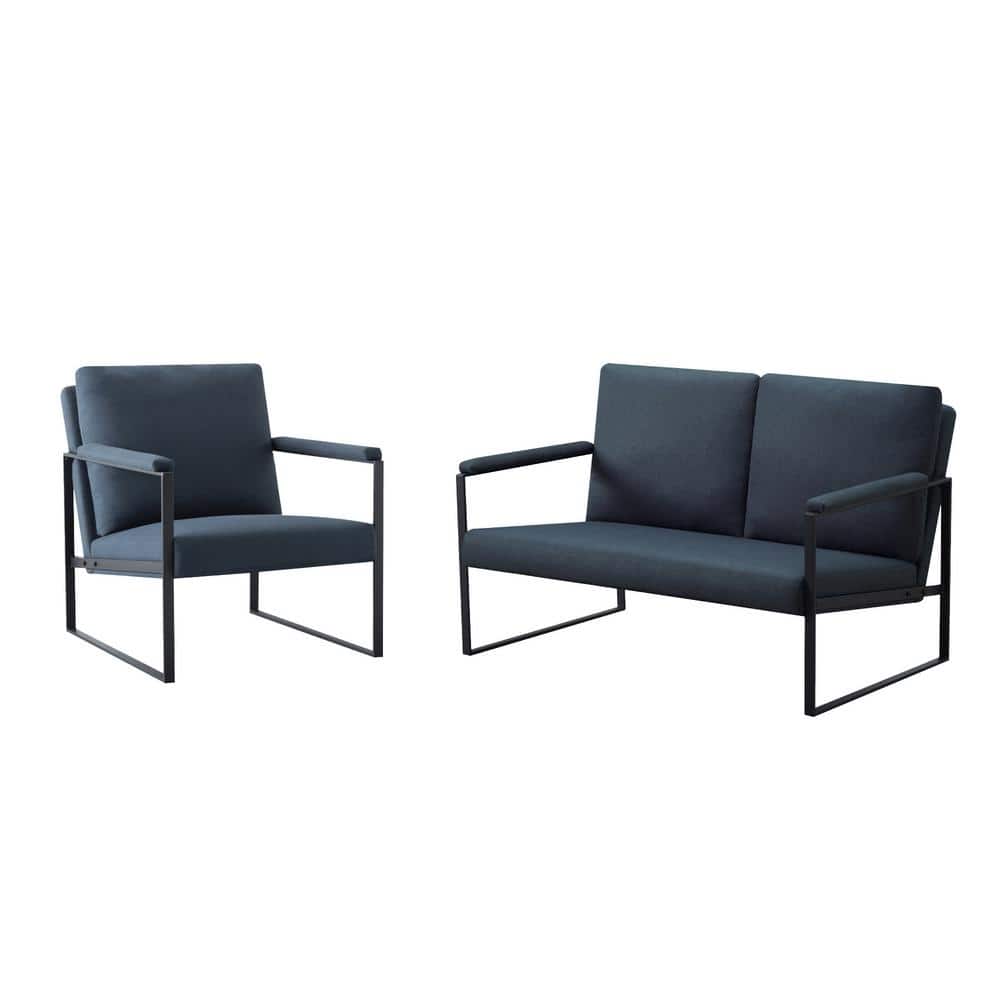2-Piece Dark Blue Linen Blend Living Room Set