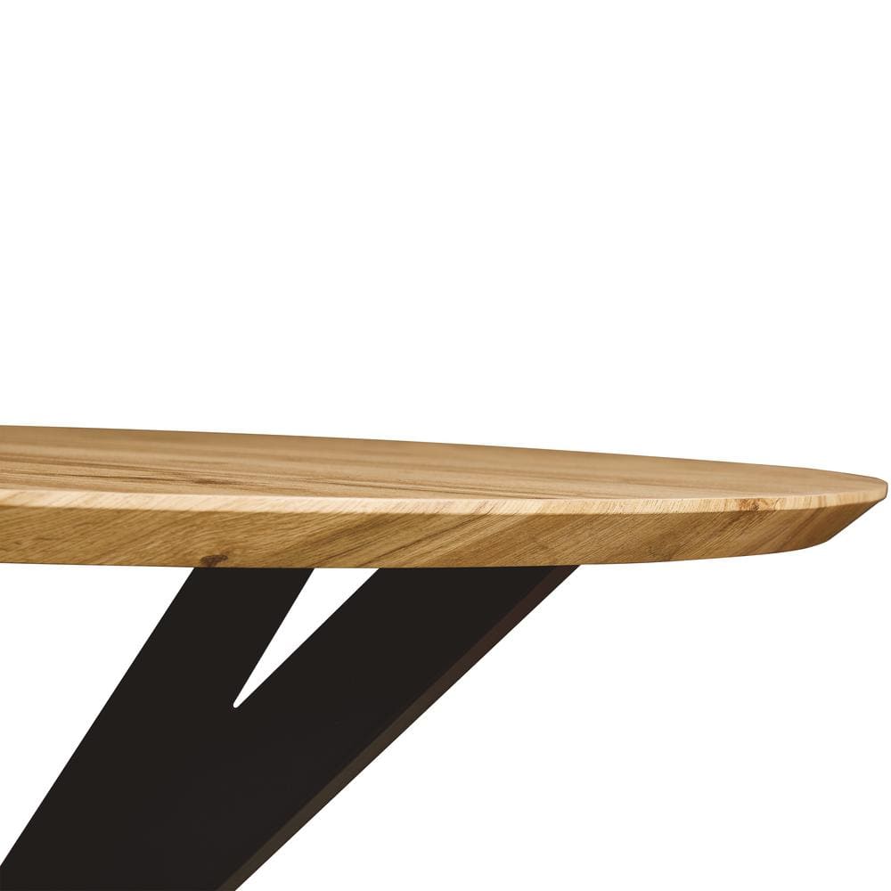 Reclaimed Wood Round Dining Table with Geometric Metal Base