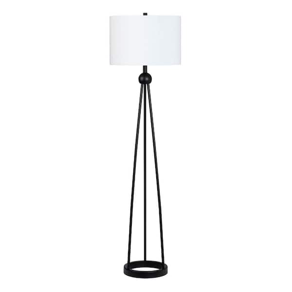 61 in. Matte Modern Standard Floor Lamp with White Linen Shade