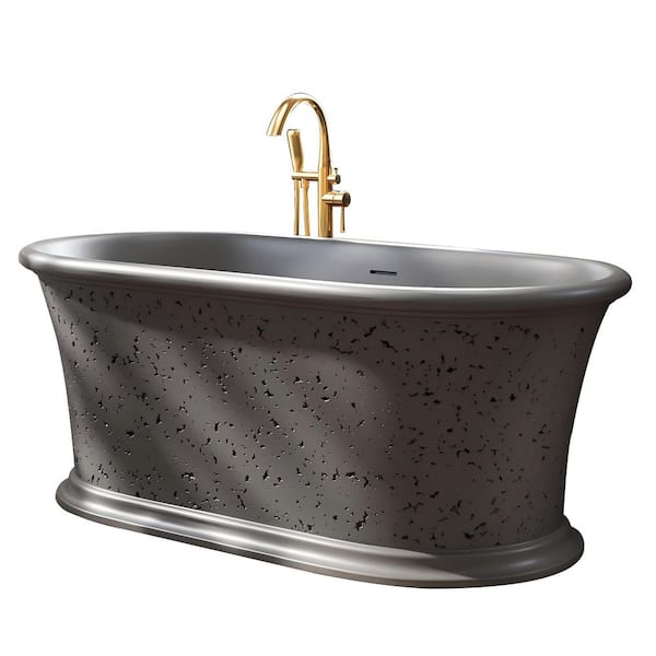 61 in. x 31 in. Oval Freestanding Solid Surface Soaking Bathtub in Matte Gray, Classic Design, Durable Non-Yellowing